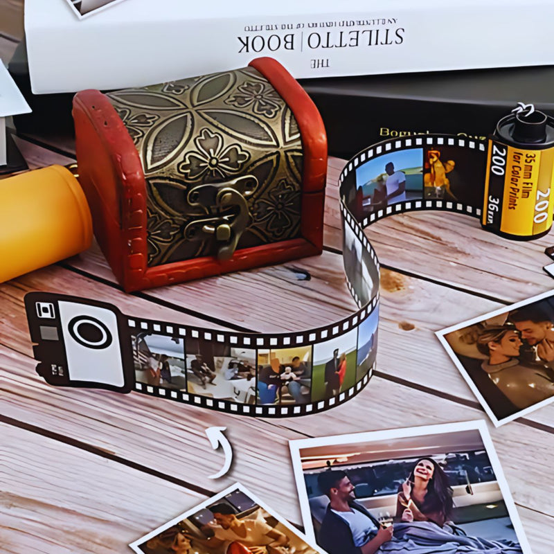 Chaveiro com Fotos Personalizadas Filme Retrô + Box